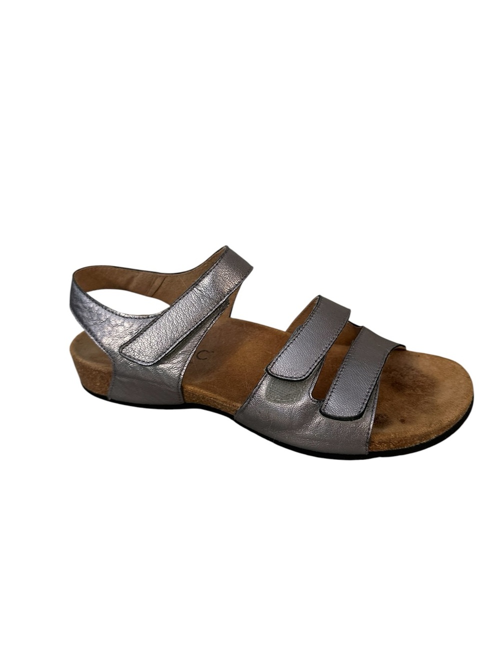 Vionic Metallic Pewter Valencia Silver Leather Orthaheel Flats Sandals Sz 9 - Picture 3 of 8